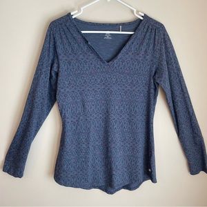 Toad & Co Tamaya Tunic Top Roll Tab Sleeve Blue Geometric Pattern Size Small